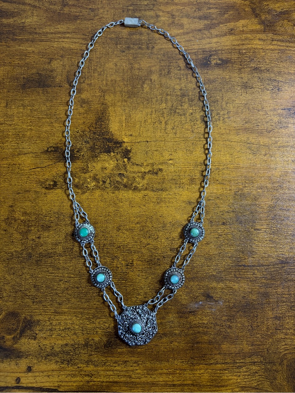 Silver-Tone Turquoise Cabochon Pendant Necklace